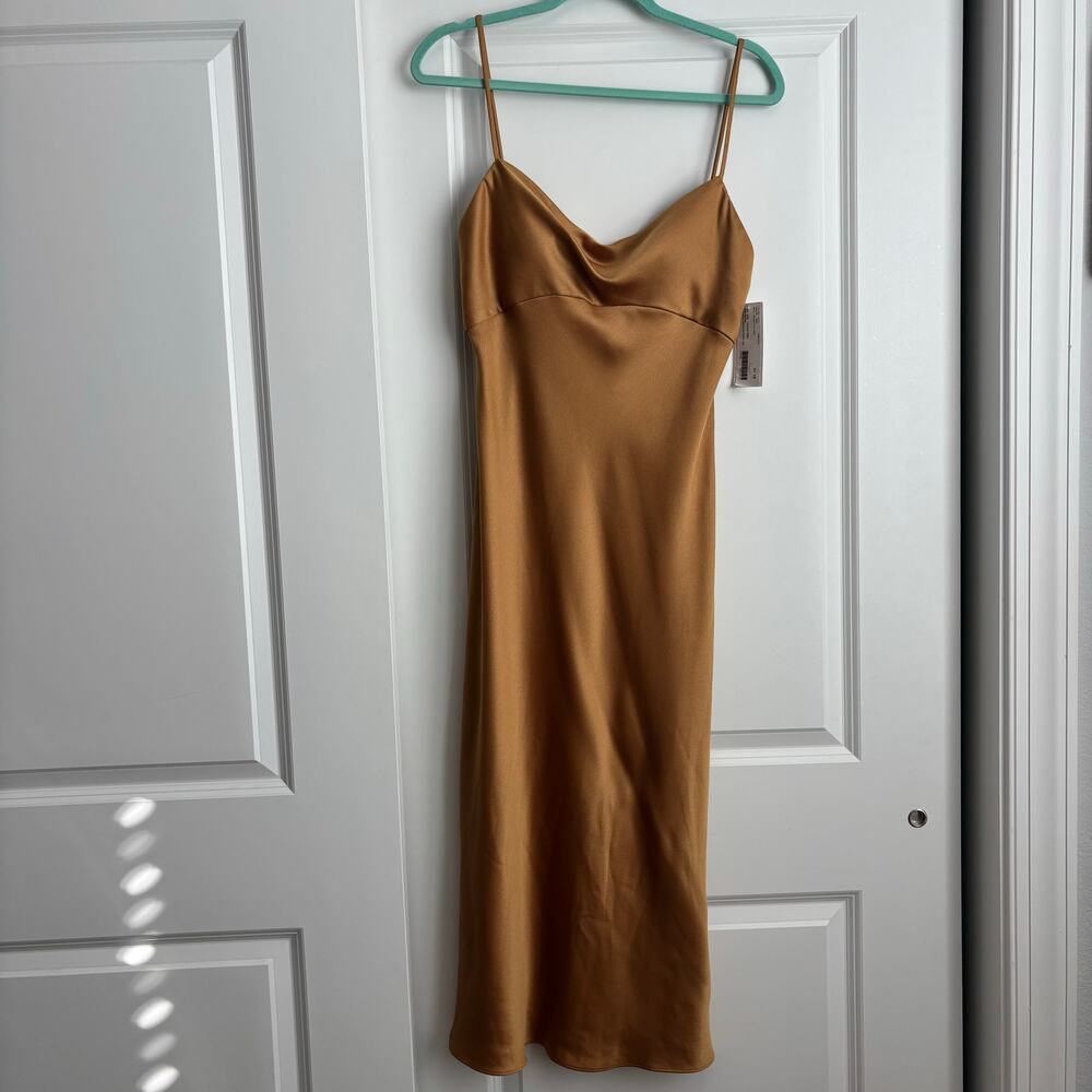 Jenny Yoo Marigold Gold Satin Cowl Neck Midi Dress Wedding Guest - Picture 3 of 16